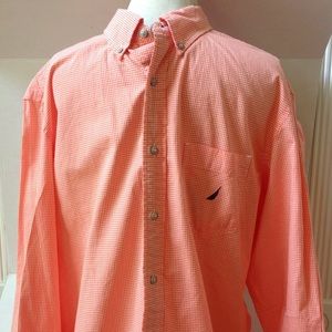 Nautical Orange Plaid Shirt White Mens Button